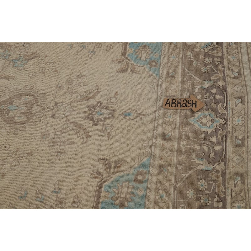 Hand Knotted Oriental 100% Wool Carpet Traditional Floral Beige & Ivories Tabriz Area Rug - 11' 2'' X 7' 7''