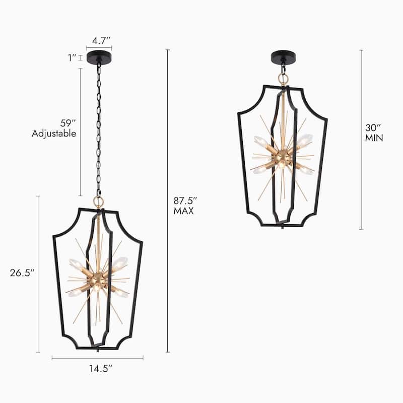 Modern Glam 6-Light Black Gold Sputnik Chandelier Cage Pendant Light for Dining Room - 14.5'' D x 26.5'' H