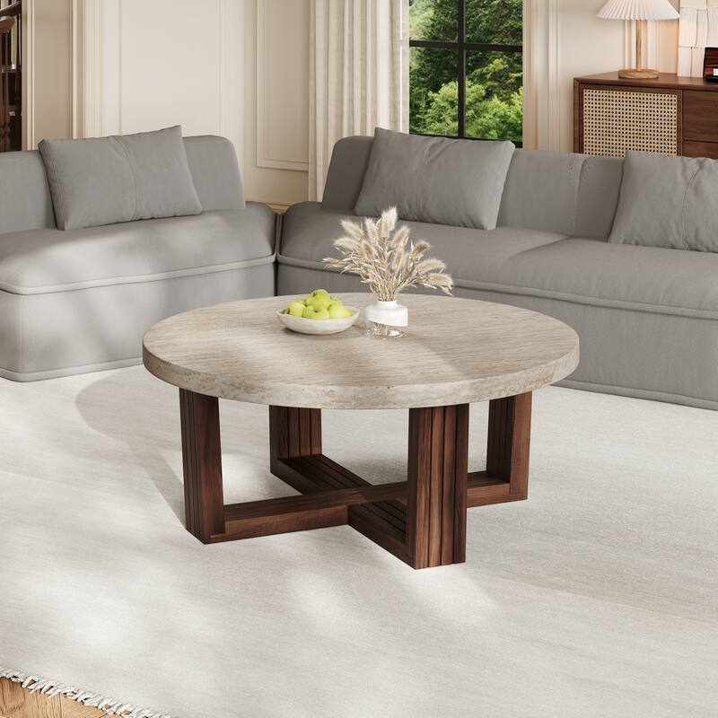Christopher Knight Home - Modern Coffee Table with Marble-Pattern Top and Brown Base - Marble pattern +Brown