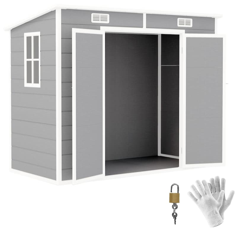 Outsunny 8' x 4' Outdoor Storage Shed, Resin Plastic Shed with Floor, Window, Lockable Doors and Vents, All-Weather Tool Shed