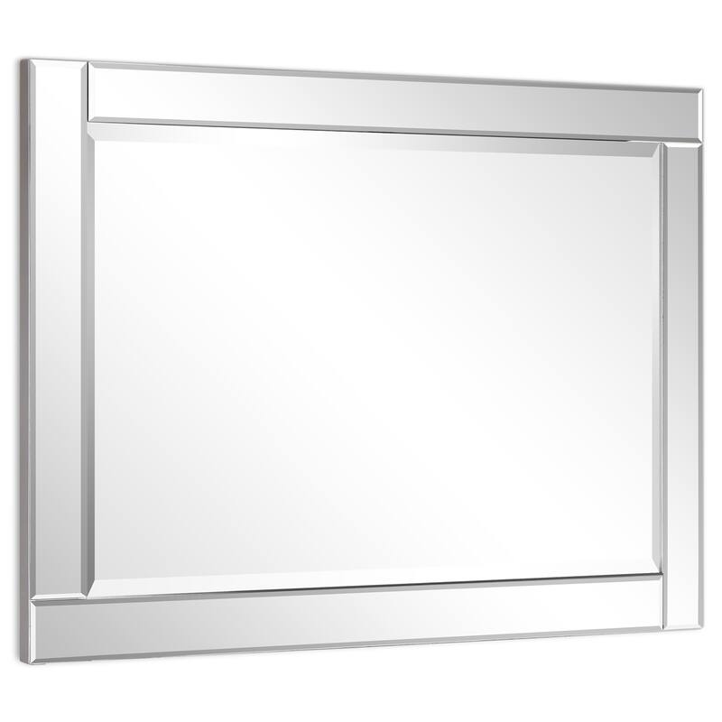Moderno Beveled Rectangle Wall Mirror, Solid Wood Frame,1"-Beveled Center Mirror, Ready to Hang - Clear