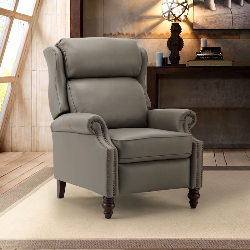 Noemon Genuine Leather Recliner with Nailhead Trims