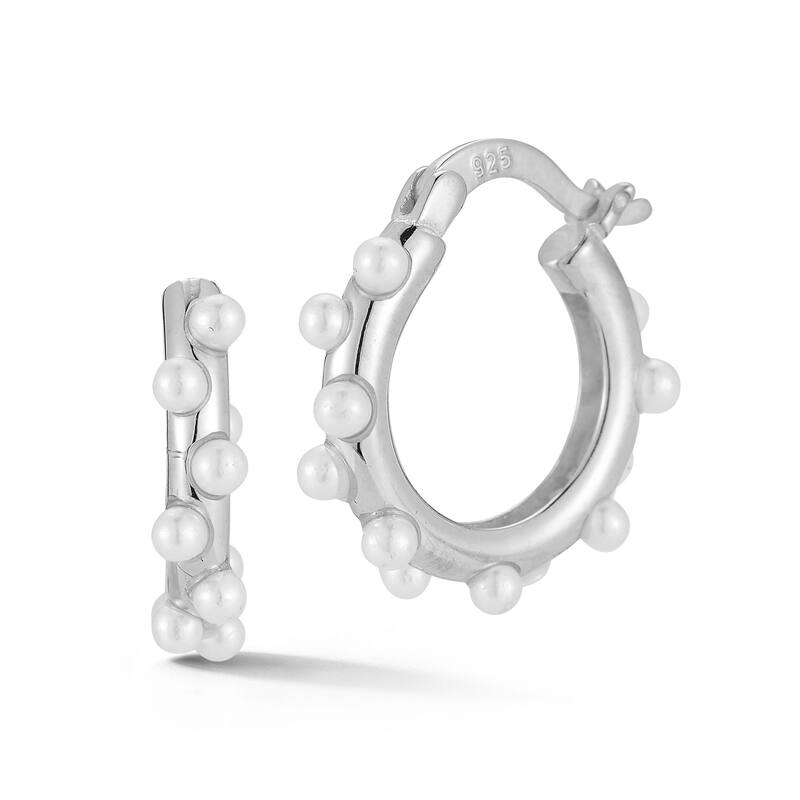 Soleil Sterling Silver Freshwater Pearl Round Hoop Earrings - White