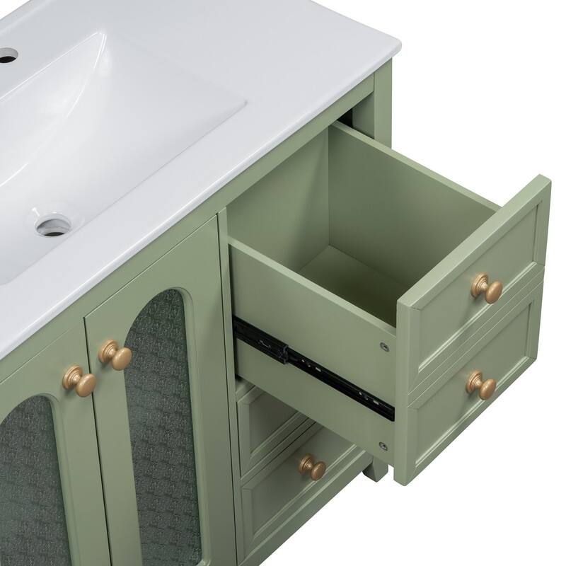 30''/36'' Bathroom Vanity with Sink, 3 Drawers Bathroom Storage Cabinet with Soft-Close Glass Door and Adjustable Shelf