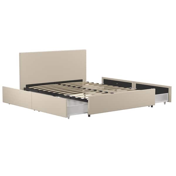 Novogratz Kelly Upholstered King Bed with Storage in Dark Grey Linen | Cymax Business
