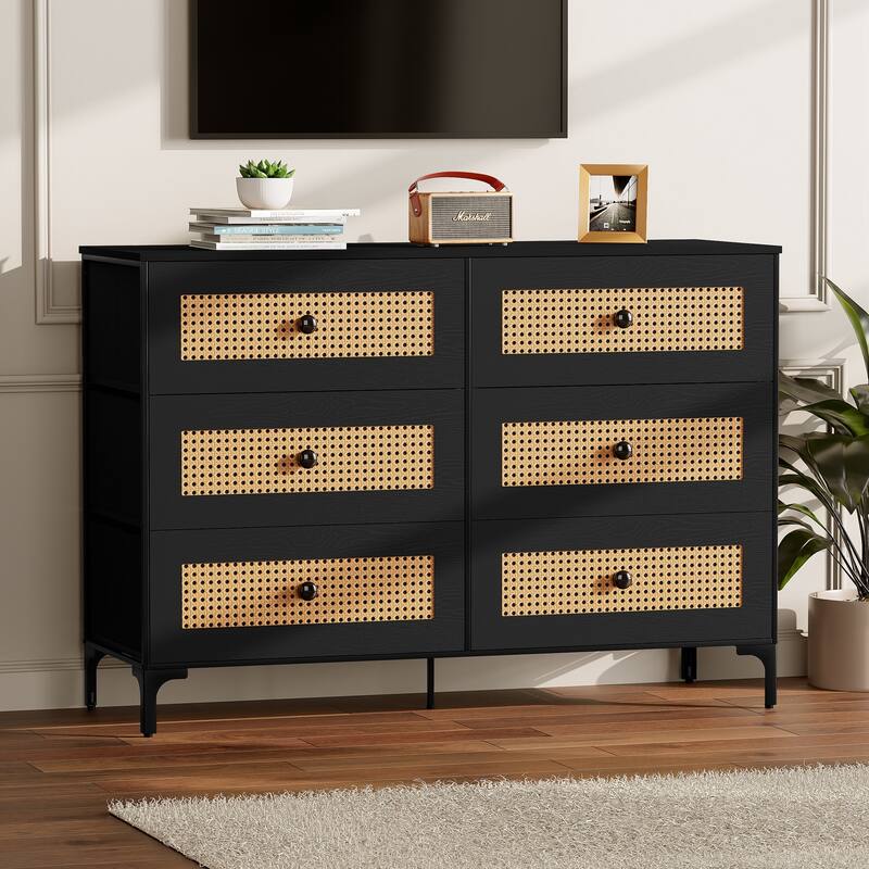 Wide Fabric Dresser 6 Drawer Dresser Storage Tower Unit