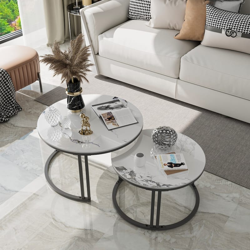 Nesting Round Sintered Stone Coffee Table Jade Ice White