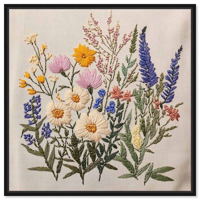 Needlepoint Prairie Posy Canvas by Art Remedy - Black - 16" x 16"