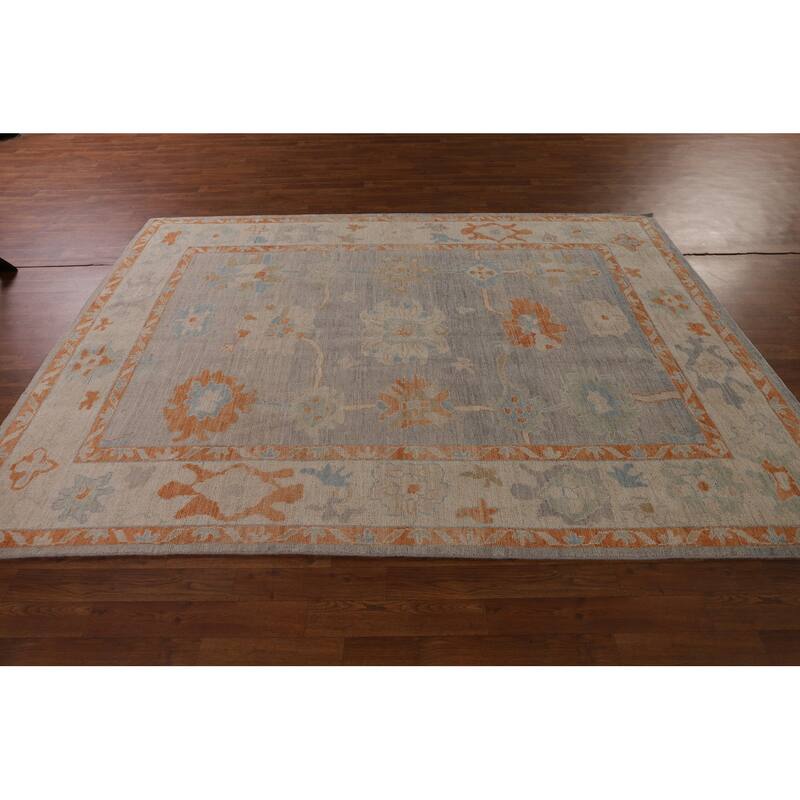 Blue Oushak Turkish Area Rug Handmade Vegetable Dye Wool Carpet - 6'1" x 11'6"