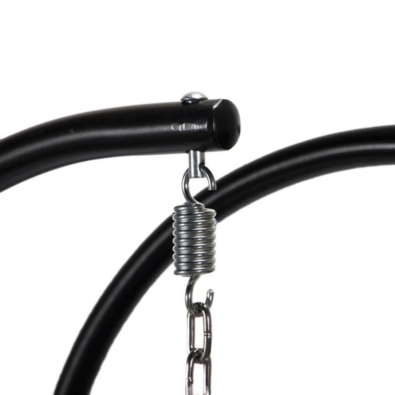 Double Egg Chair - Charcoal Wicker Swing with Breathable Cushions - 2-Person Outdoor Hammock with Rust-Resistant Iron Frame