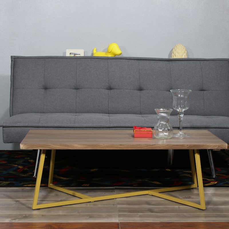 Mid-century modern style Angled sled base Rectangular shape Wood Top Coffee Table - 47.25*23.63*15.75 inches - 47.25*23.63*15.75 inches - teak wood top - MDF/Laminate