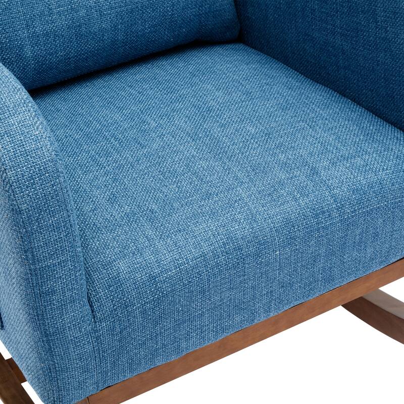 Linen High-Back Rocking Chair with Recliner Function, Side Pocket, and Solid Wood Legs