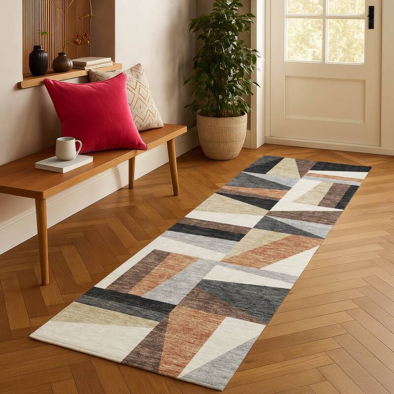 Machine Washable Indoor/ Outdoor Contemporry Mosaic Chantille Rug