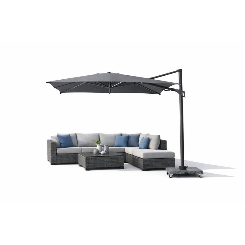 Piola Dark Grey 10 ft. Square Aluminum Patio Cantilever Smoke Grey Fabric Umbrella with Granite Base