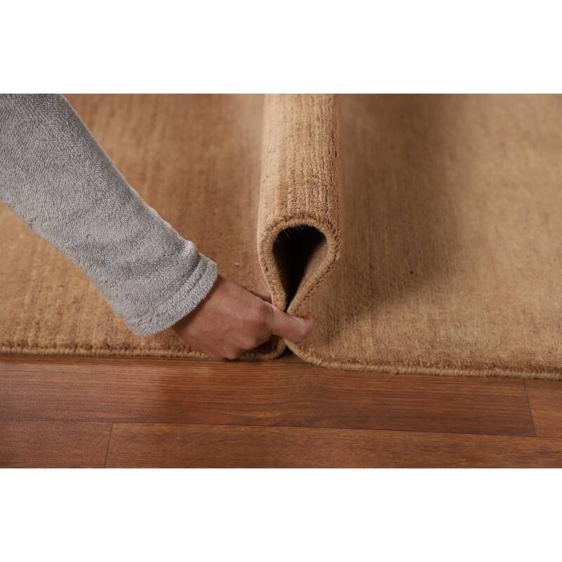 Light Brown Gabbeh Modern Runner Rug Hand-Knotted Wool Carpet - 2'7"x 9'9"