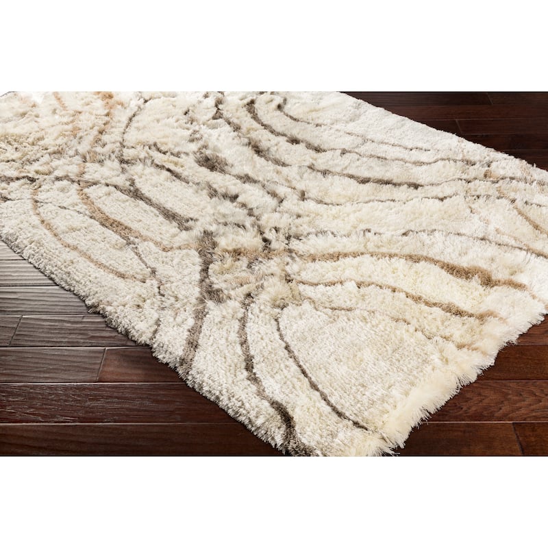 Marco Cream/ Charcoal Hand Tufted Shag Area Rug - 5' x 7'6"