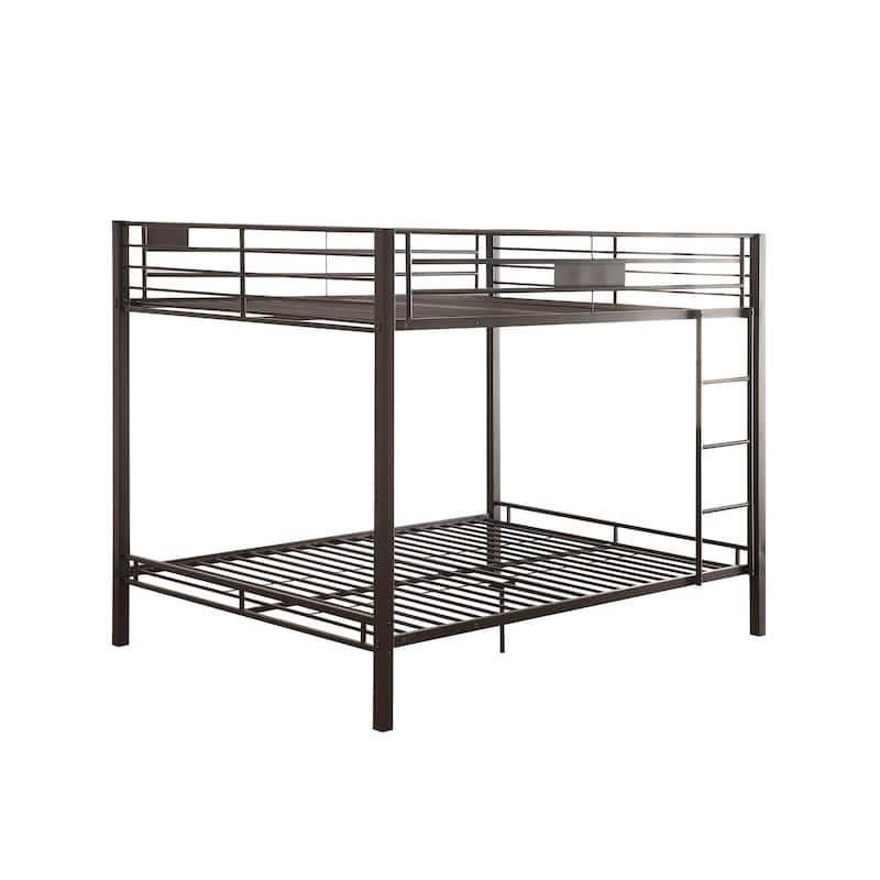 Double Queen Bunk Bed with Reversible Ladder and Safety Guard Rail, Black Finish