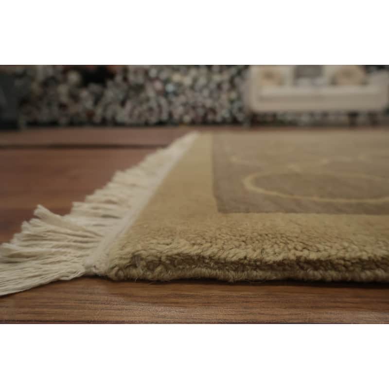 Hand Knotted Oriental 100% Wool Carpet Modern Geometric Brown Nepalese Area Rug - 8' 0'' X 5' 0''