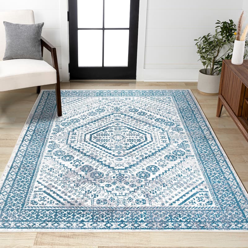 JONATHAN Y Dhiya Cottage Medallion Area Rug - 4 X 6 - Blue/White