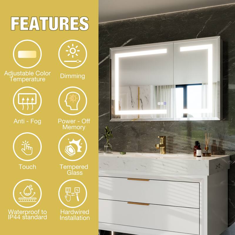 30-48'' W x 24'' H Surface or Recessed LED Bathroom Medicine Cabinet With Mirror,Defog & Quiet Hinges