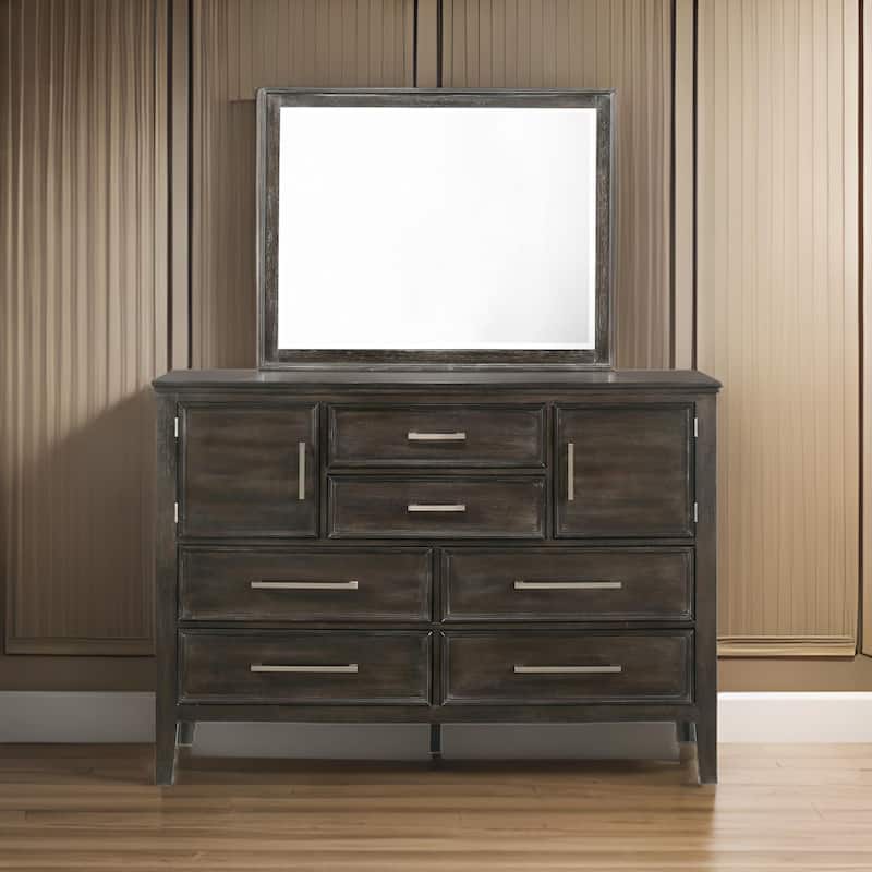 Zavi 32 x 40 Dresser Mirror, Rectangular, Glass, Nutmeg Brown Finish
