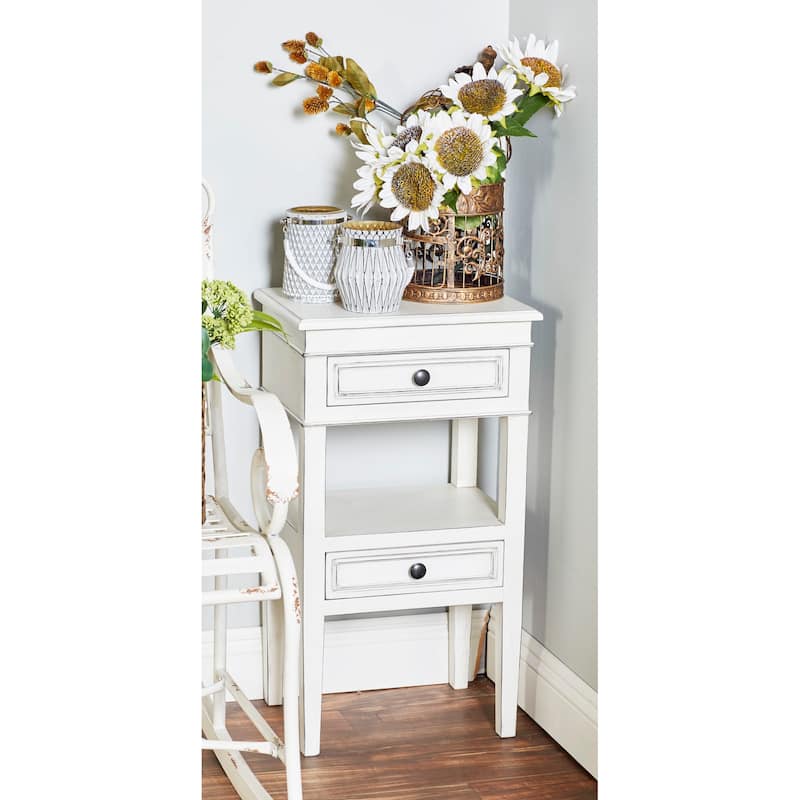 Wood 2 Drawers and 1 Shelf Accent Table - Brown or White - Roche River Decor