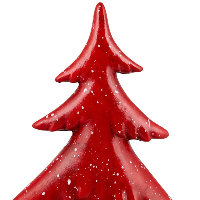 Shiny Christmas Tree with Snowy Accents Tabletop Decoration - 10" - Red