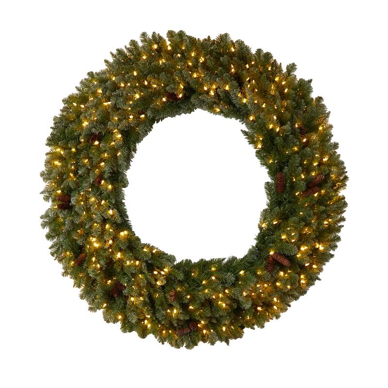 Frosted Artificial Christmas Wreath with Pinecones, 60-Inch, Clear LED Lights