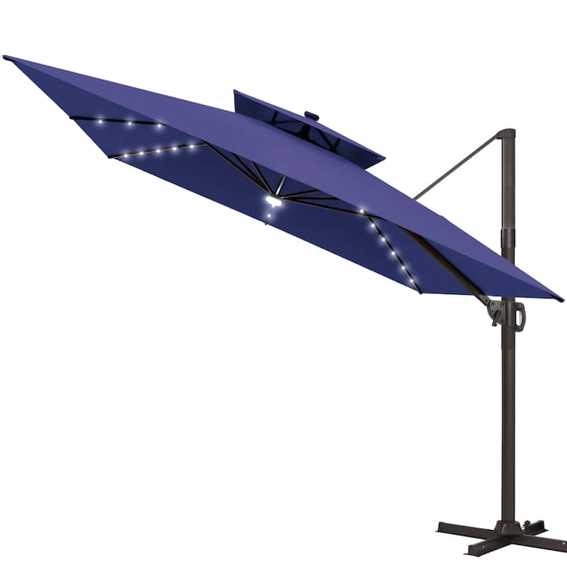 Pellebant 11X11 FT Outdoor Square Cantilever Patio Umbrella Solar LED Lighted