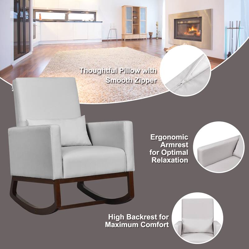 Costway Set of 2 Dual-use Upholstered Rocking Chair w/Pillow Light
