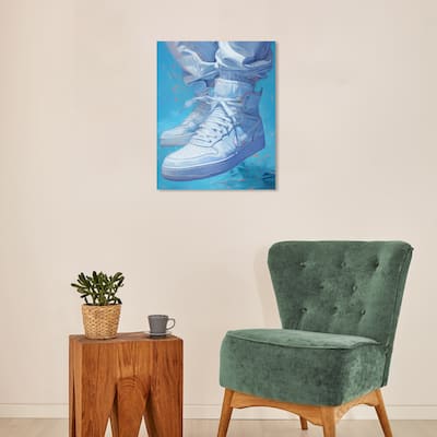 Wynwood Studio Fashion and Glam White Sneakers Under Water II Blue and Modern & Contemporary Wall Art Canvas Print