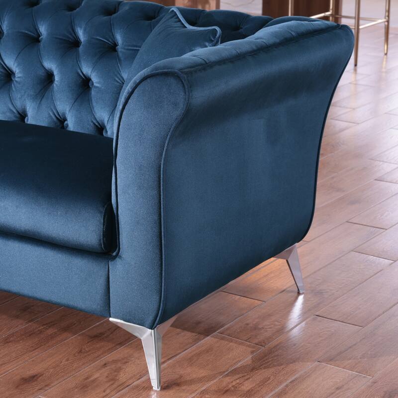 Chesterfield Velvet Upholstered 3 Seater Sofa, Tufted Button Deep Seat Sofa, Stanford Sofa with Scroll Arms & Scroll Back