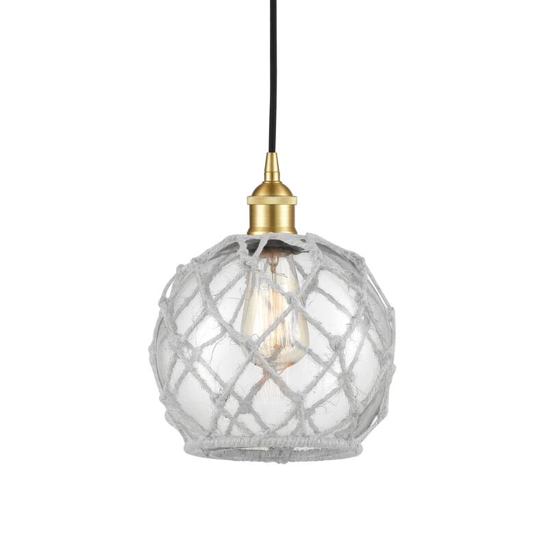 Innovations Lighting 616-1P-11-8 Farmhouse Pendant Farmhouse 8" Wide - Satin Gold / Clear Glass with White Rope