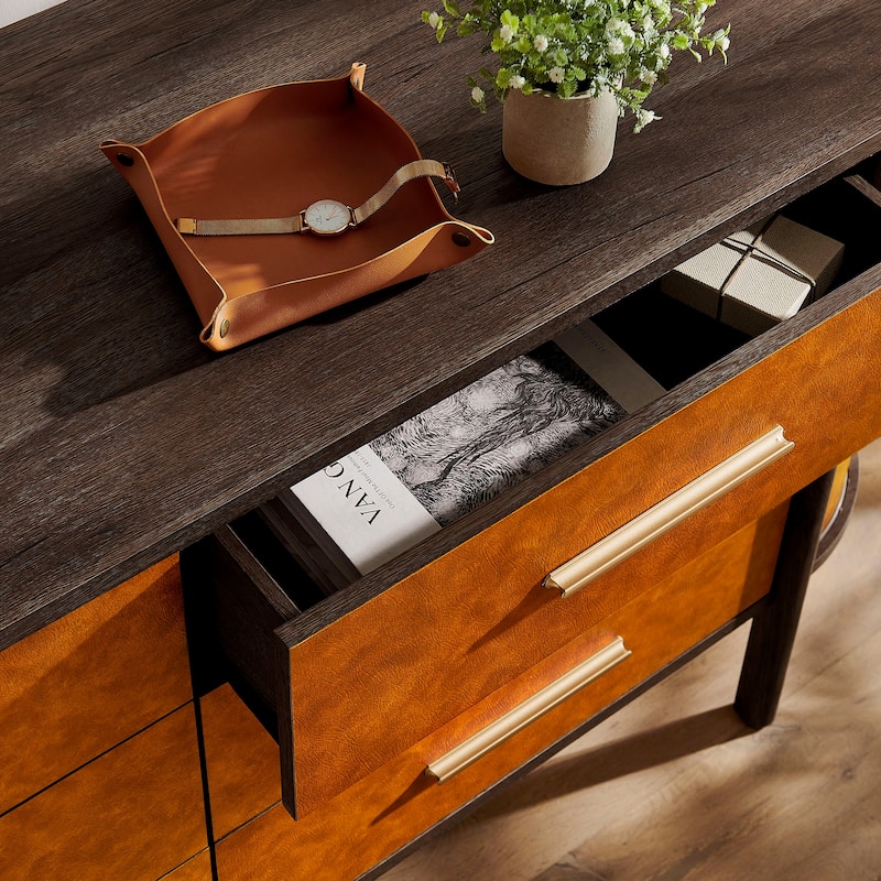 Coralie Curved 6-Drawer Vegan Leather Oval Dresser