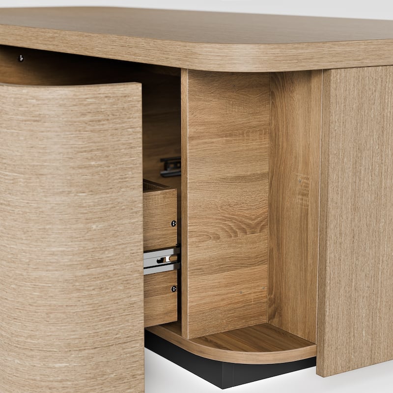 Coffee Table with Hidden Drawers, 55" Storage Coffee Table with Rounded Corners, Engineered Wood Veneer Living Room Center Table