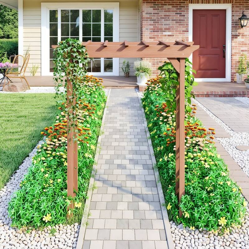 Romantic Solid Wood Garden Arbor, Elegant Light Brown Wedding Arch & Plant Trellis, Heavy-Duty Pergola For Backyard Ceremonies