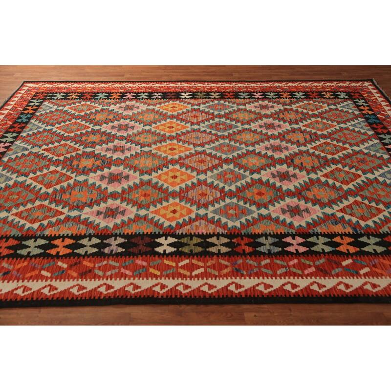 Trellis Kilim Oriental Area Rug Hand-Woven Wool Carpet - 7'10"x 9'10"