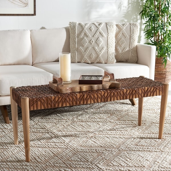 SAFAVIEH Bandelier Wood and Leather Bench. 47 W x 16 D x 19 H On Sale Bed Bath Beyond 21185476