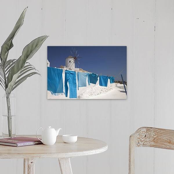 Shop Clothes Hanging To Dry Near A Windmill In Oia Santorini Greece Canvas Wall Art Overstock 16481895