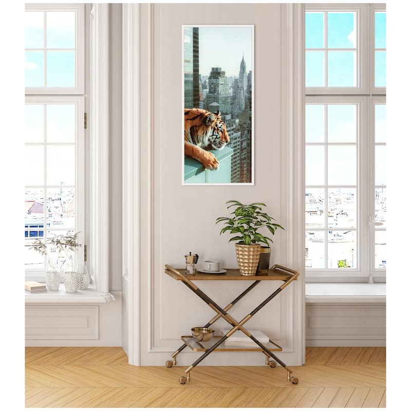 Kate and Laurel Sylvie Urban Tiger Overlooking Manhattan Framed Canvas by Michael Schauer