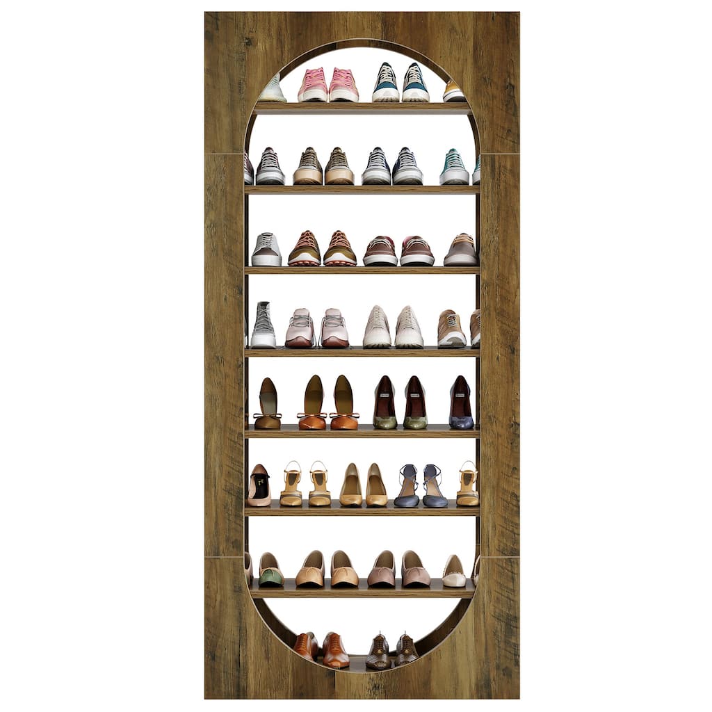 70.87" Tall Arched Shoe Rack, 8-Tier Wooden Shoe Cabinet