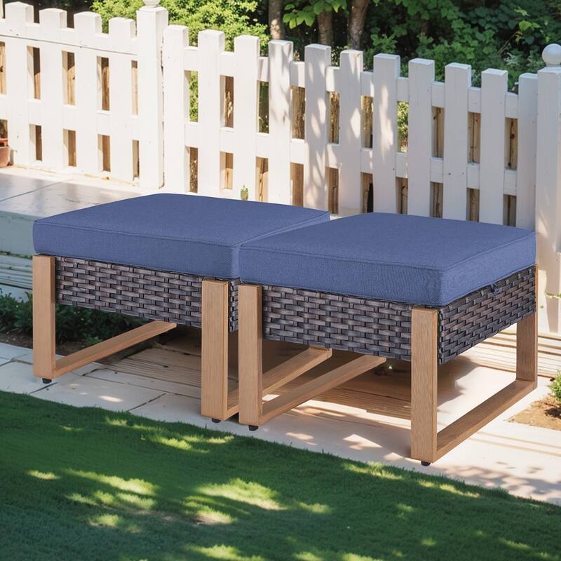 Gymojoy Outdoor Wicker Patio Ottomans Set Rattan Footrests