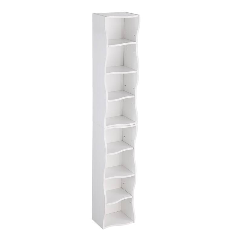Anmytek White Wave Design Ladder Shelf - 8 Tier Tall Narrow Bookcase for Small Spaces with Anti Tip Kit