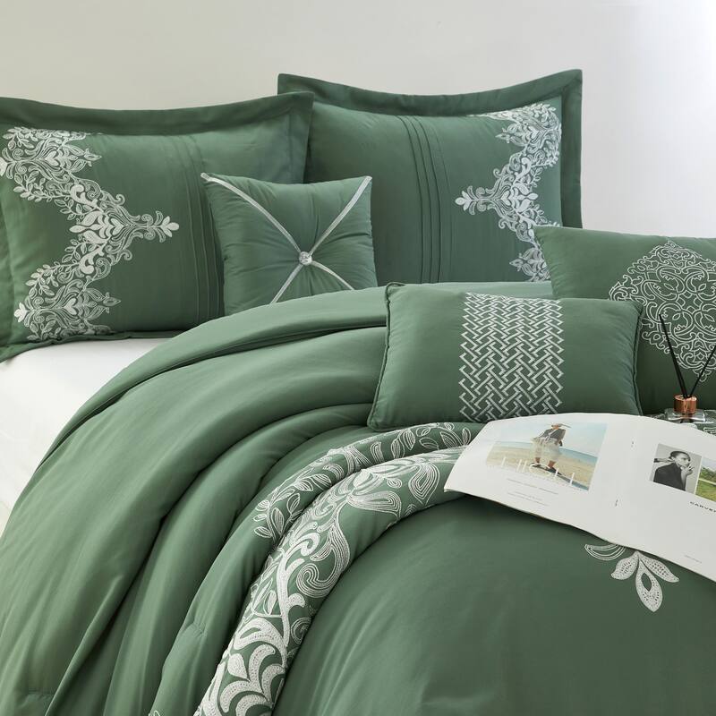 Nanshing Lacy 7 Piece Damask Embroidery Comforter Set