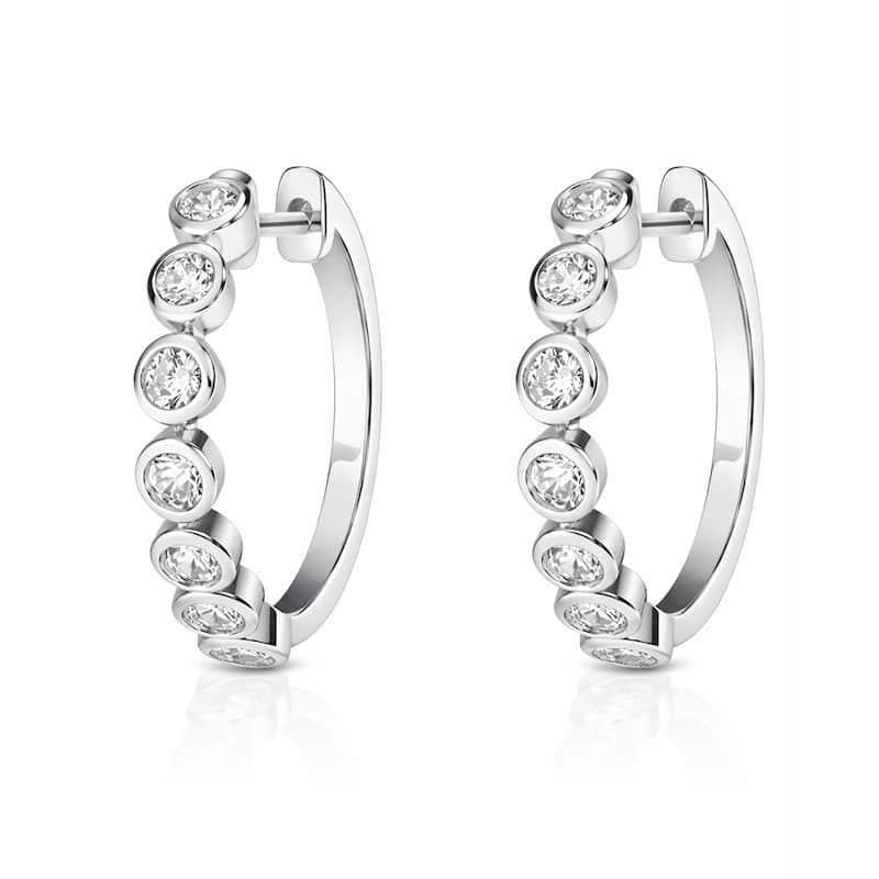 Auriya 14k Gold Lab Grown Diamond Round Bezel Hoop Earrings 1.00 to 4.00 ct. tw. (F-G VS) - White - White - 2