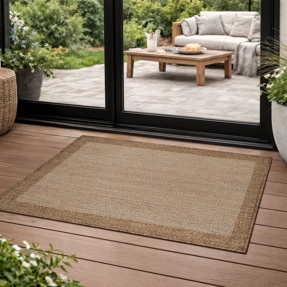 World Rug Gallery Geometric Border Indoor/Outdoor Flat Woven Area Rug