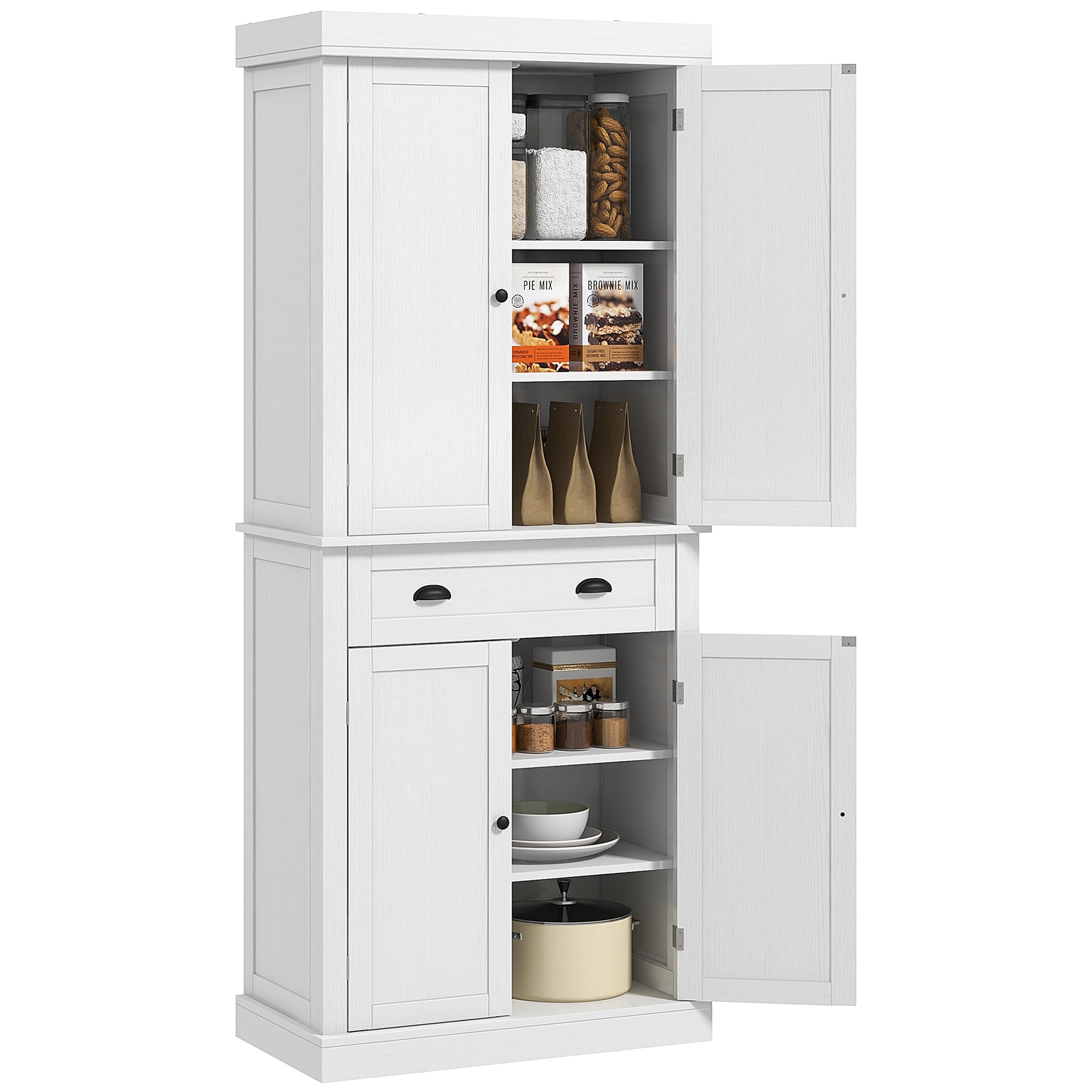 Modern Kitchen Pantry Cabinet, Buffet Cabinet Storage Cabinet with 4 Doors, Drawer and 3 Adjustable Shelves