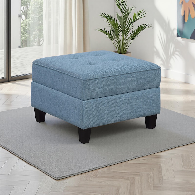 Dorian 26" Textured Fabric Ottoman - Storage, Button-Tufted Details
