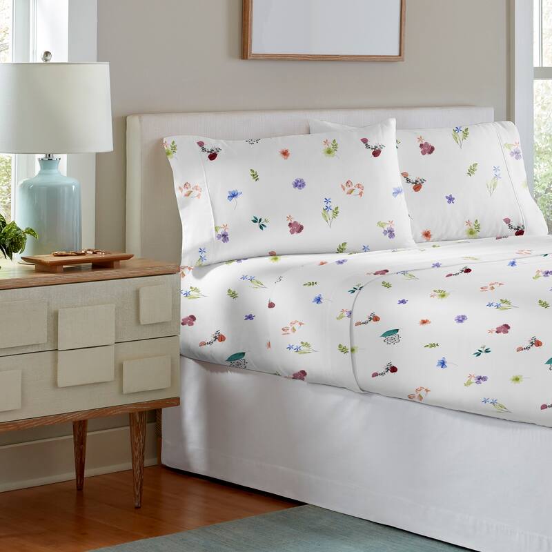 Pointehaven Crisp Percale Printed Long Staple Combed Cotton Sheet Set