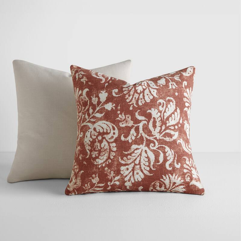 2-Pack Cotton Slub Decor Throw Pillows in Distressed Floral - Rose